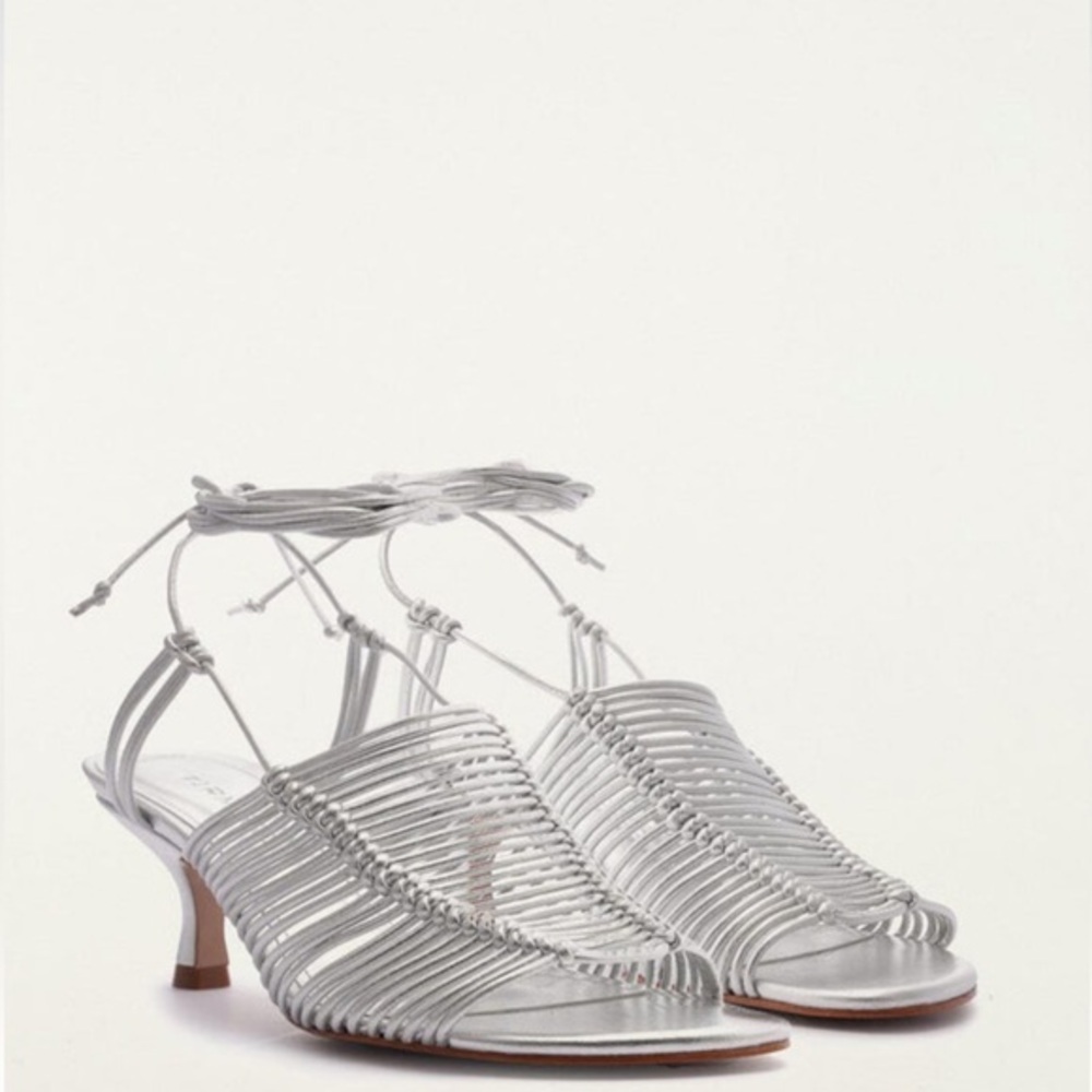 Farm Rio Silver Macrame Heeled Sandal Size 11